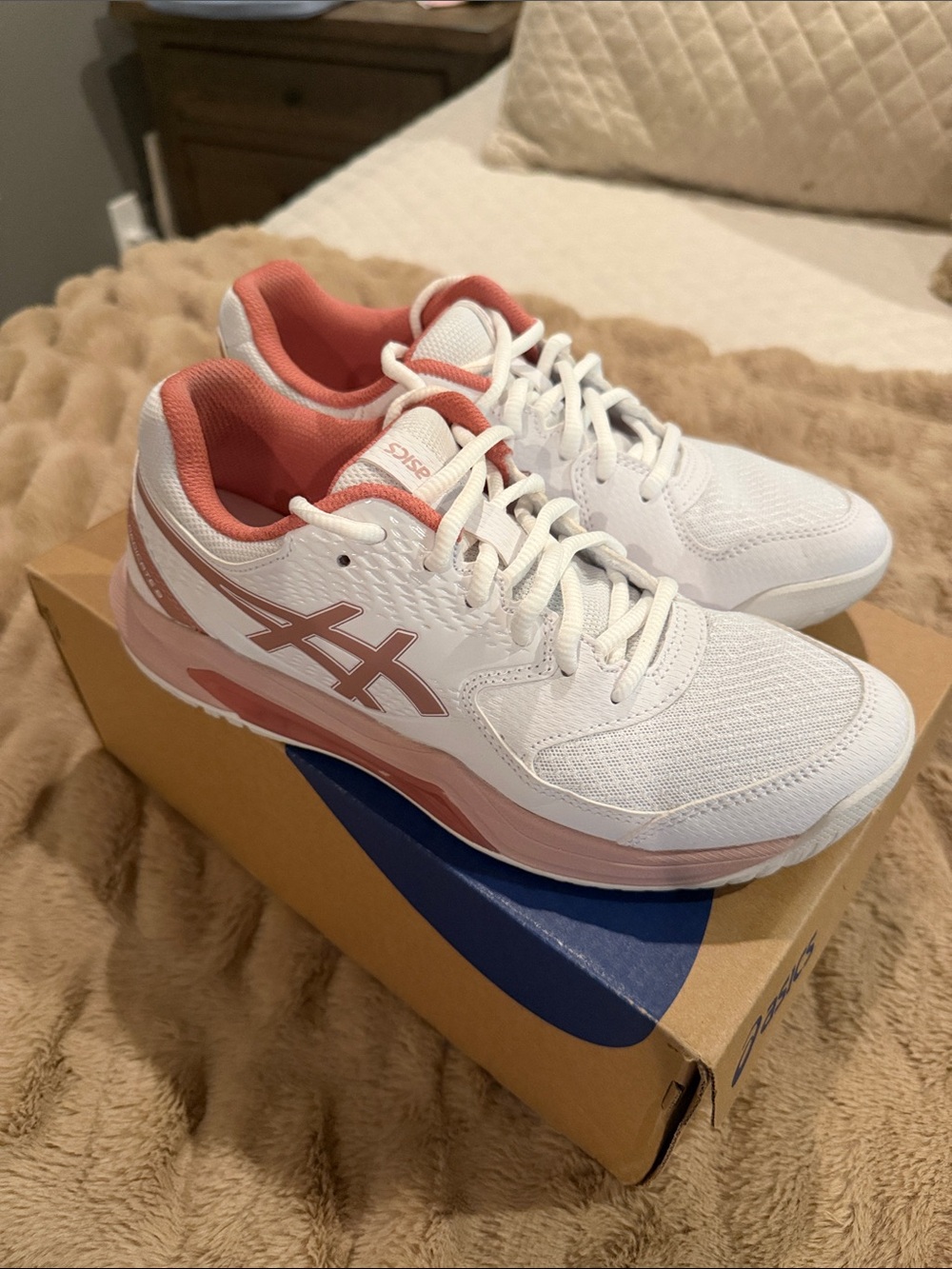 Asics White/Rose Gel-Dedicate 8 pickleball shoes